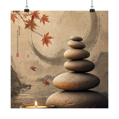 Ma River Stones Wall Art Print - Japandi Japanese Pattern