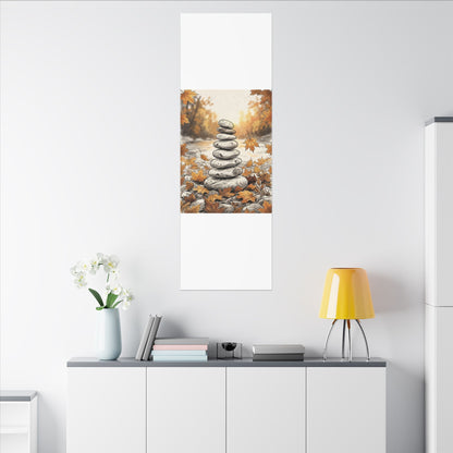 Earthy River Stones Canvas Art - Minimal Line Japandi