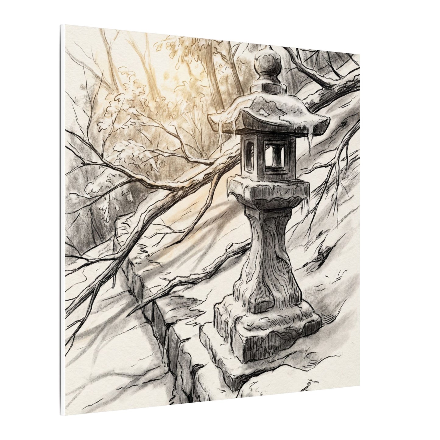 Golden Hour Stone Lantern Canvas Art - Japandi Kanso