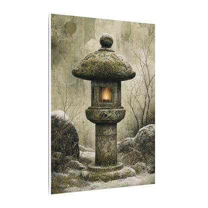 Stone Lantern Winter Canvas Art | Japandi Neutral Design