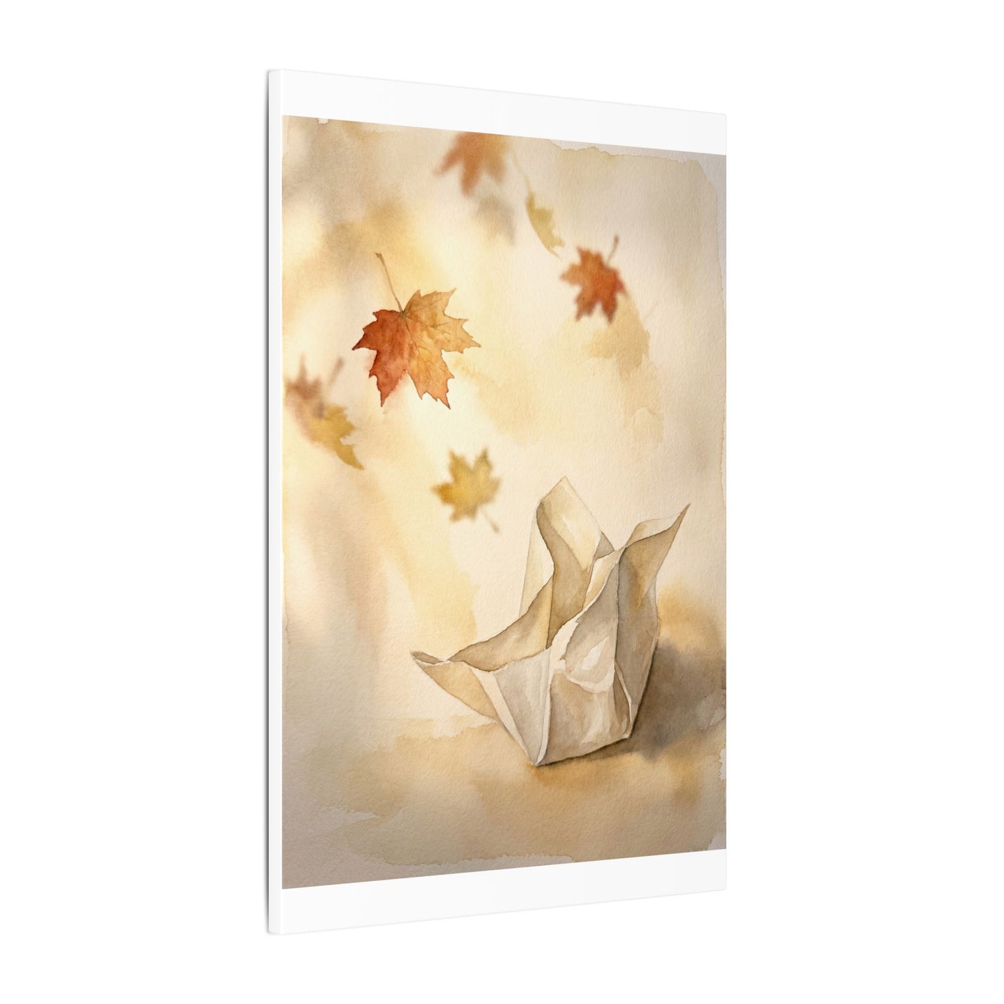 Japandi Paper Fold in Golden Hour | Watercolor Canvas Art