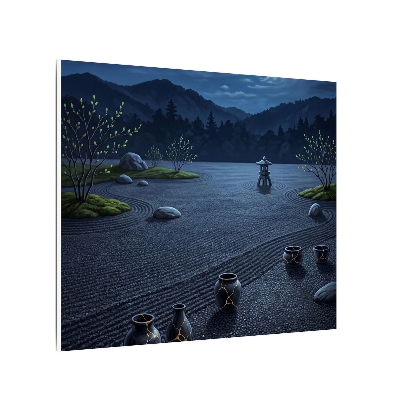 Kintsugi Moonlit Garden in Moonlight | Gold Repair Canvas Art
