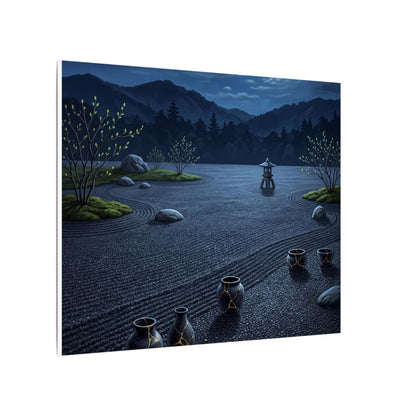 Kintsugi Moonlit Garden in Moonlight | Gold Repair Canvas Art