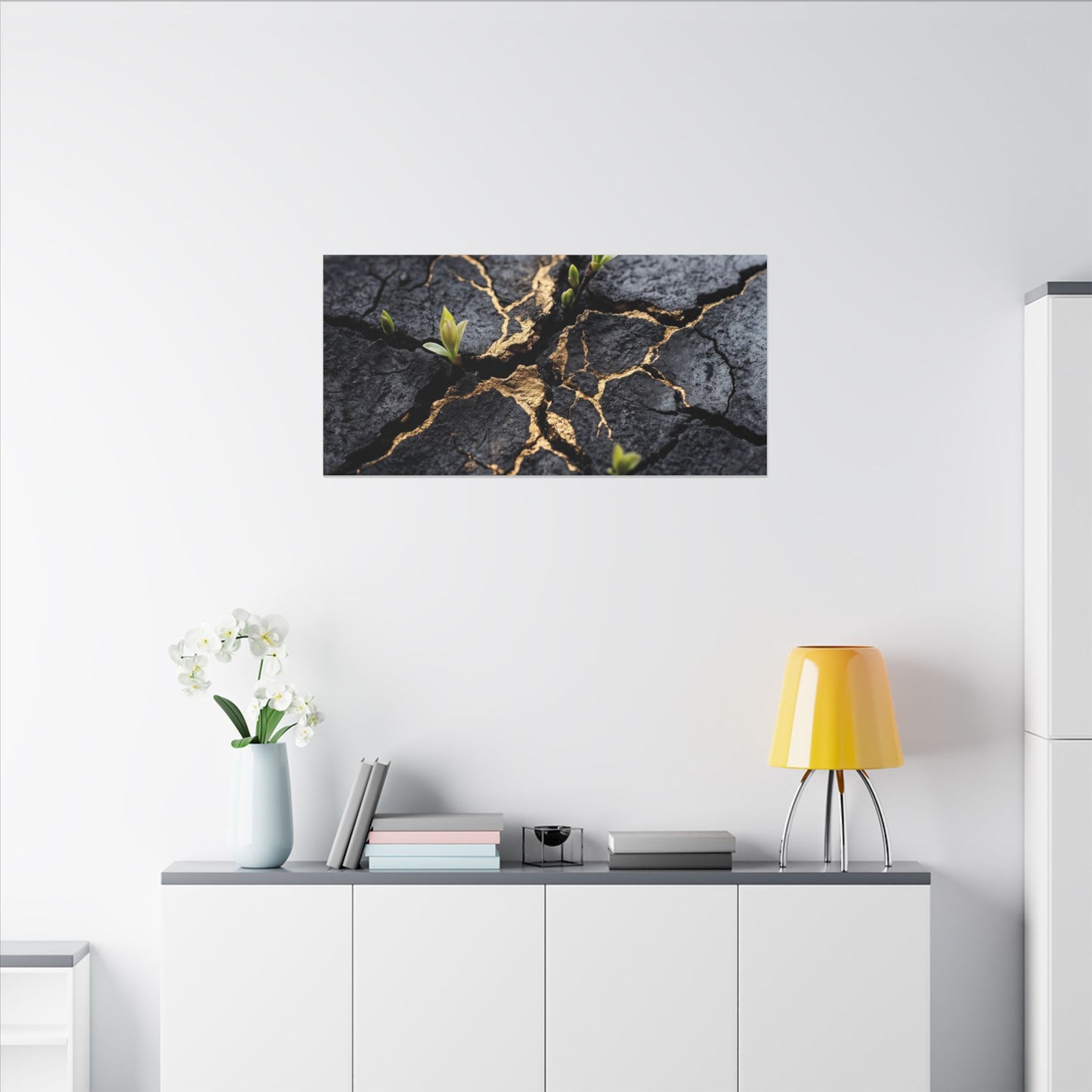 Ma Cracked Earth Canvas Art - Dark Japandi Charcoal Ink