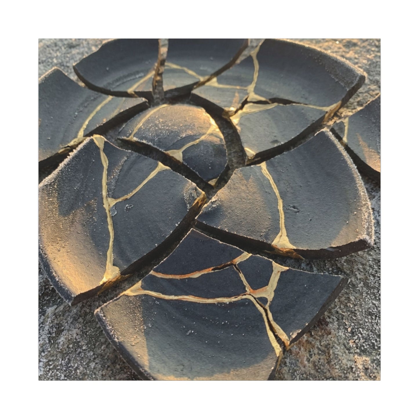 Broken Pottery Winter Canvas Art | Kintsugi Resilient Design