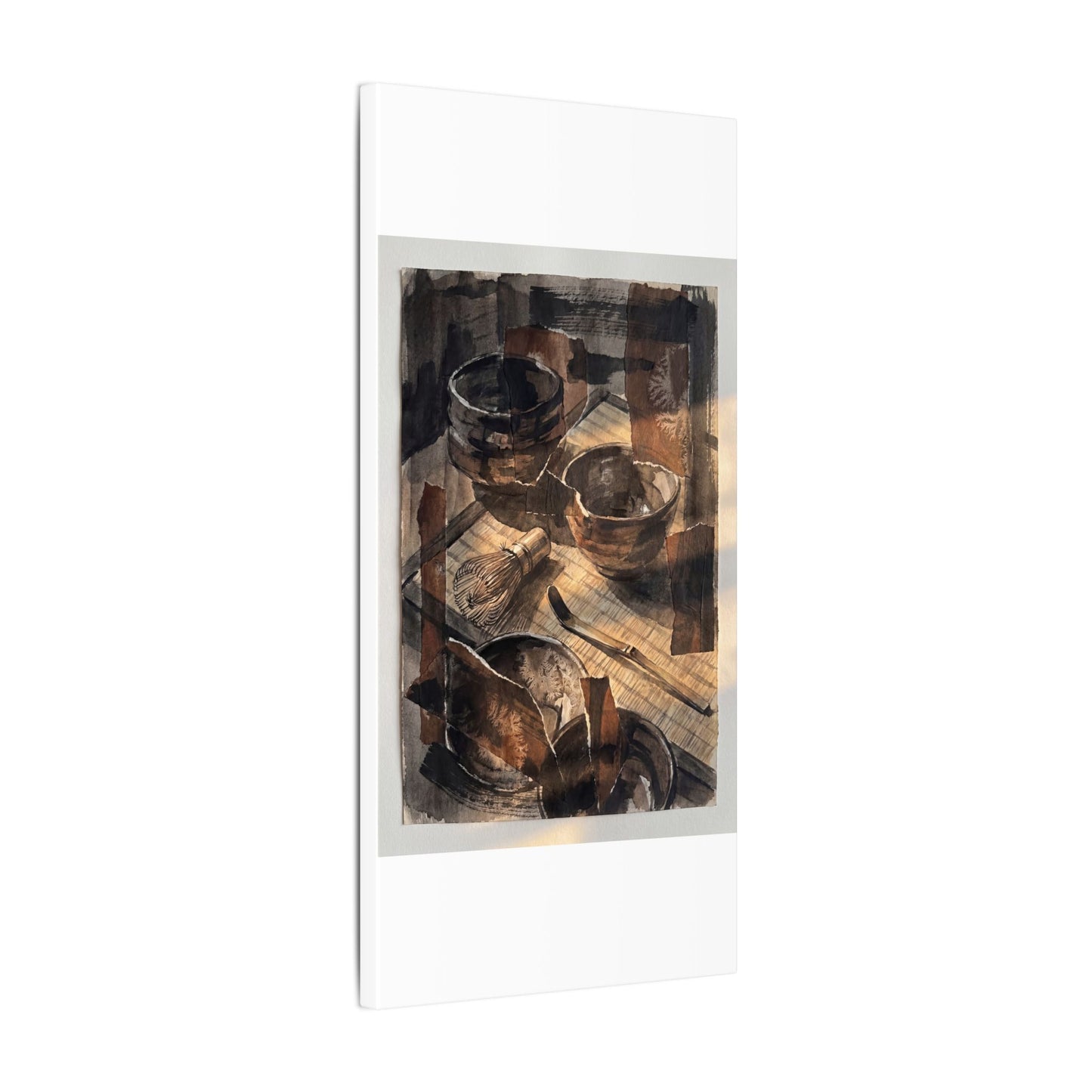 Tea Ceremony Charcoal Ink Canvas Art | Luxurious Dark Japandi Art