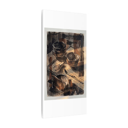 Tea Ceremony Charcoal Ink Canvas Art | Luxurious Dark Japandi Art