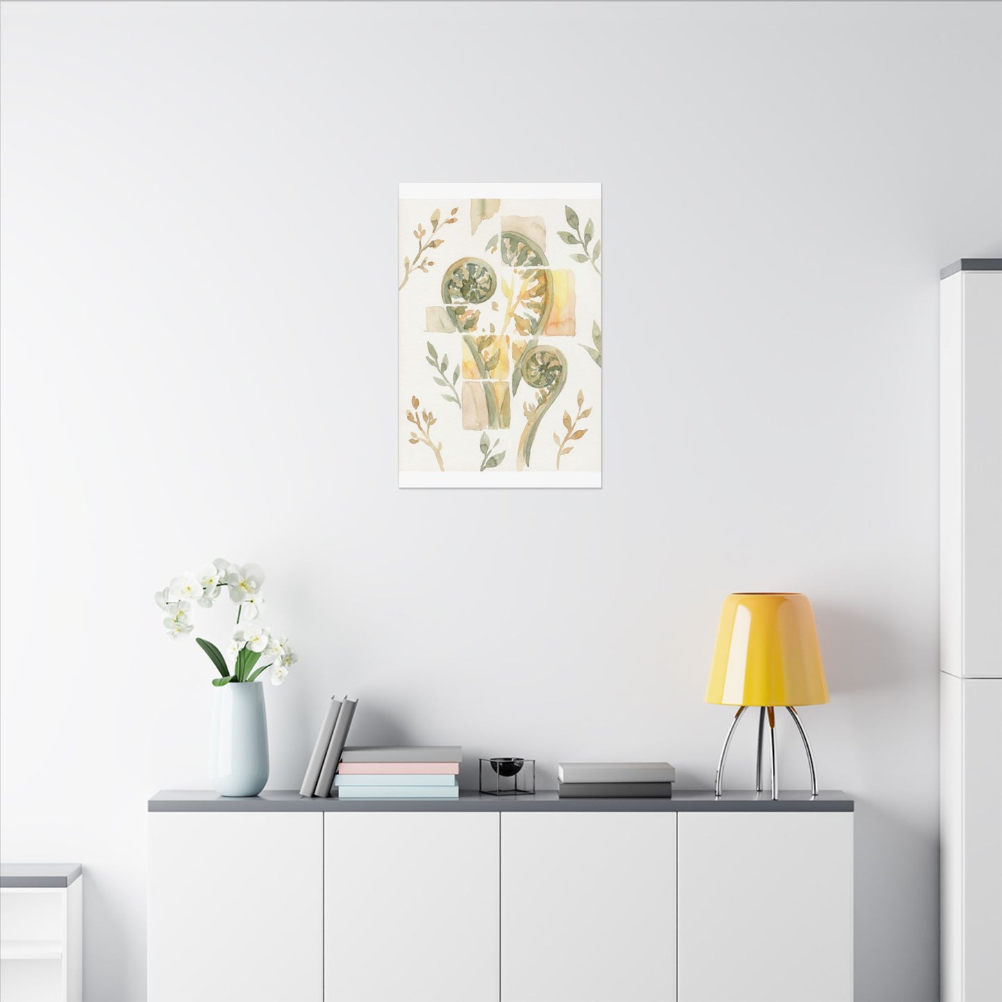Earthy Fern Unfurling Canvas Art - Watercolor Japandi