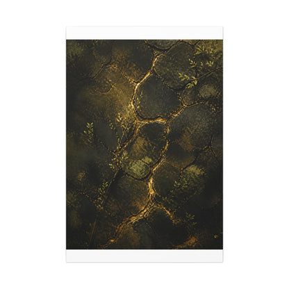 Shibui Cracked Earth Canvas Art - Dark Japandi Dark Texture