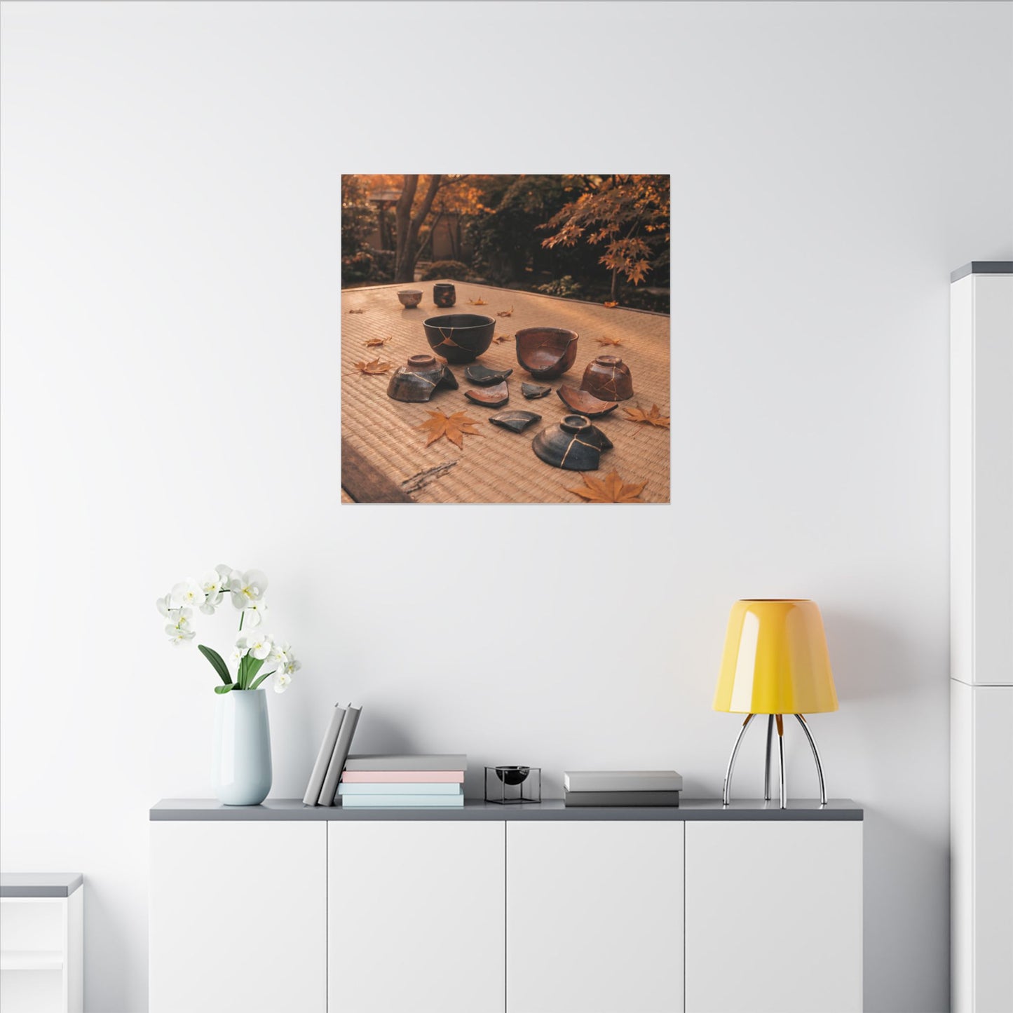 Golden Hour Tea Ceremony Canvas Art - Kintsugi Shibui