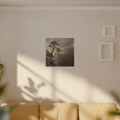 Pine Tree Charcoal Ink Canvas Art | Luxurious Dark Japandi Art