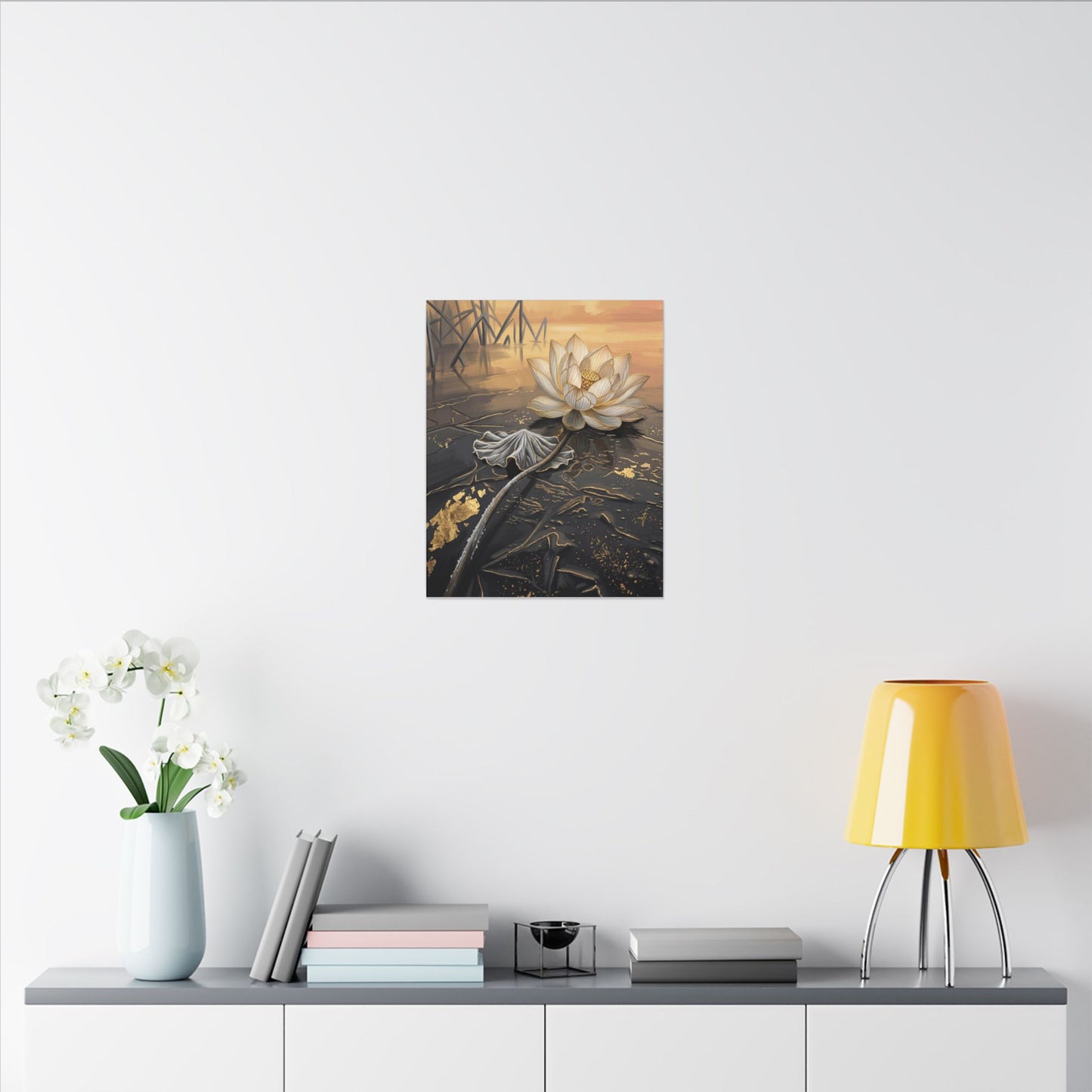 Kintsugi Lotus Flower in Golden Hour | Gold Vein Canvas Art