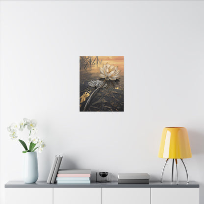 Kintsugi Lotus Flower in Golden Hour | Gold Vein Canvas Art