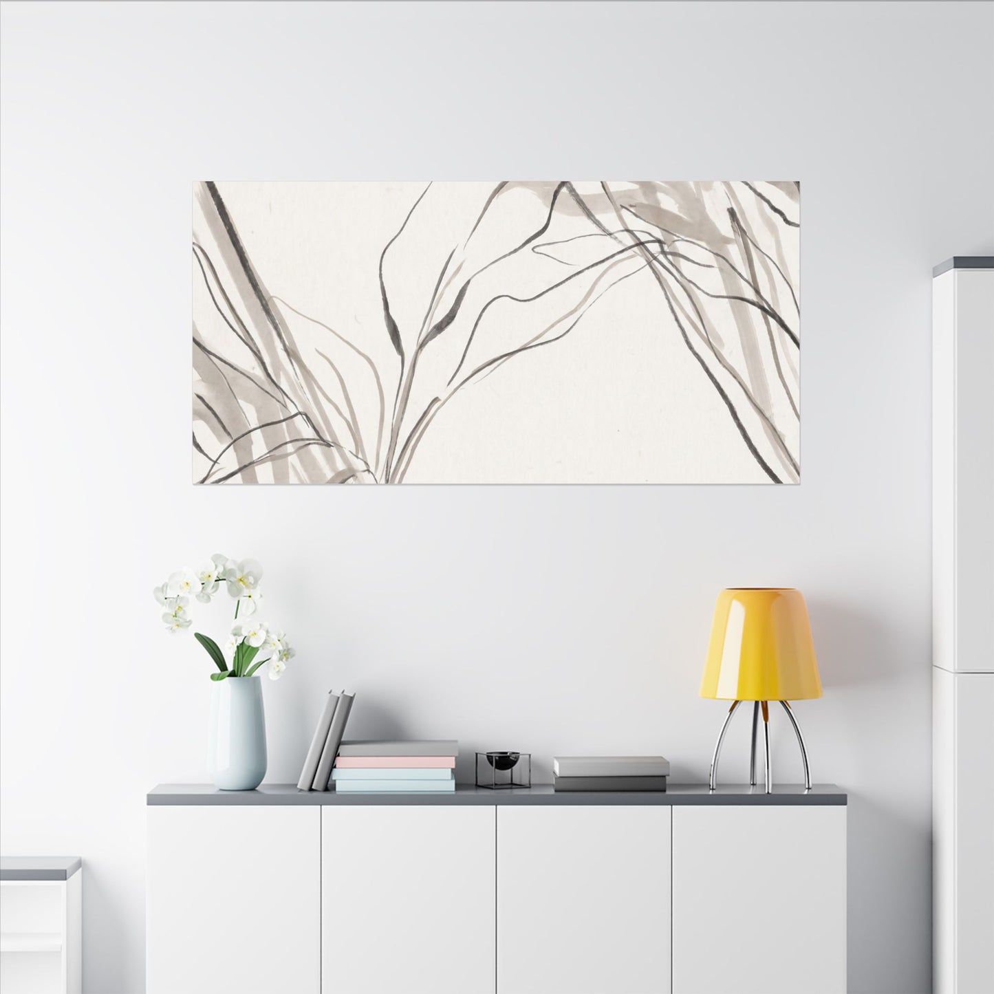 Neutral Shoji Screen Canvas Art - Minimal Line Japandi