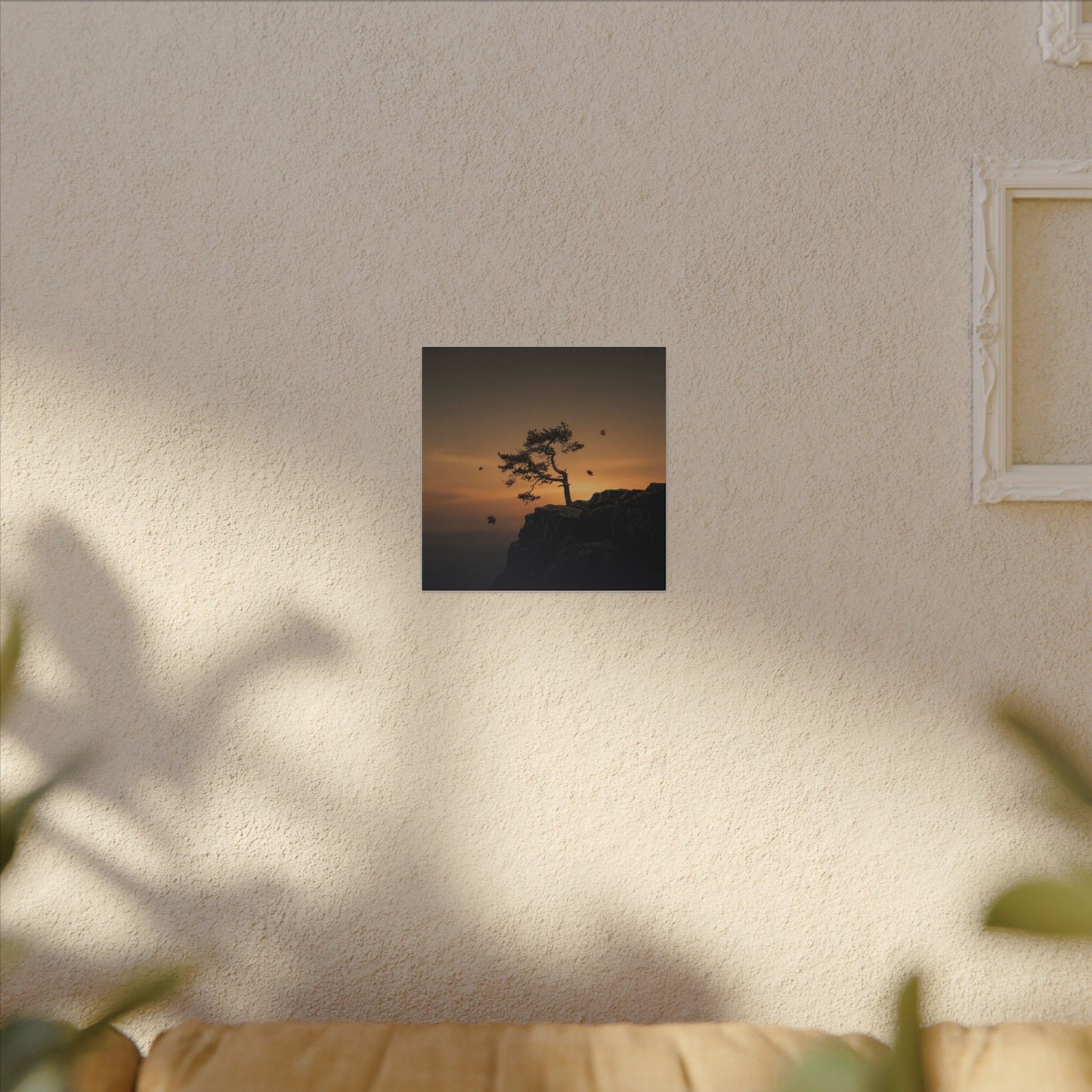 Dark Japandi Pine Tree in Golden Hour | Moody Minimal Canvas Art