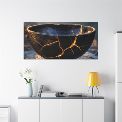 Ceramic Bowl Canvas Art | Winter Kintsugi Gold Repair Art