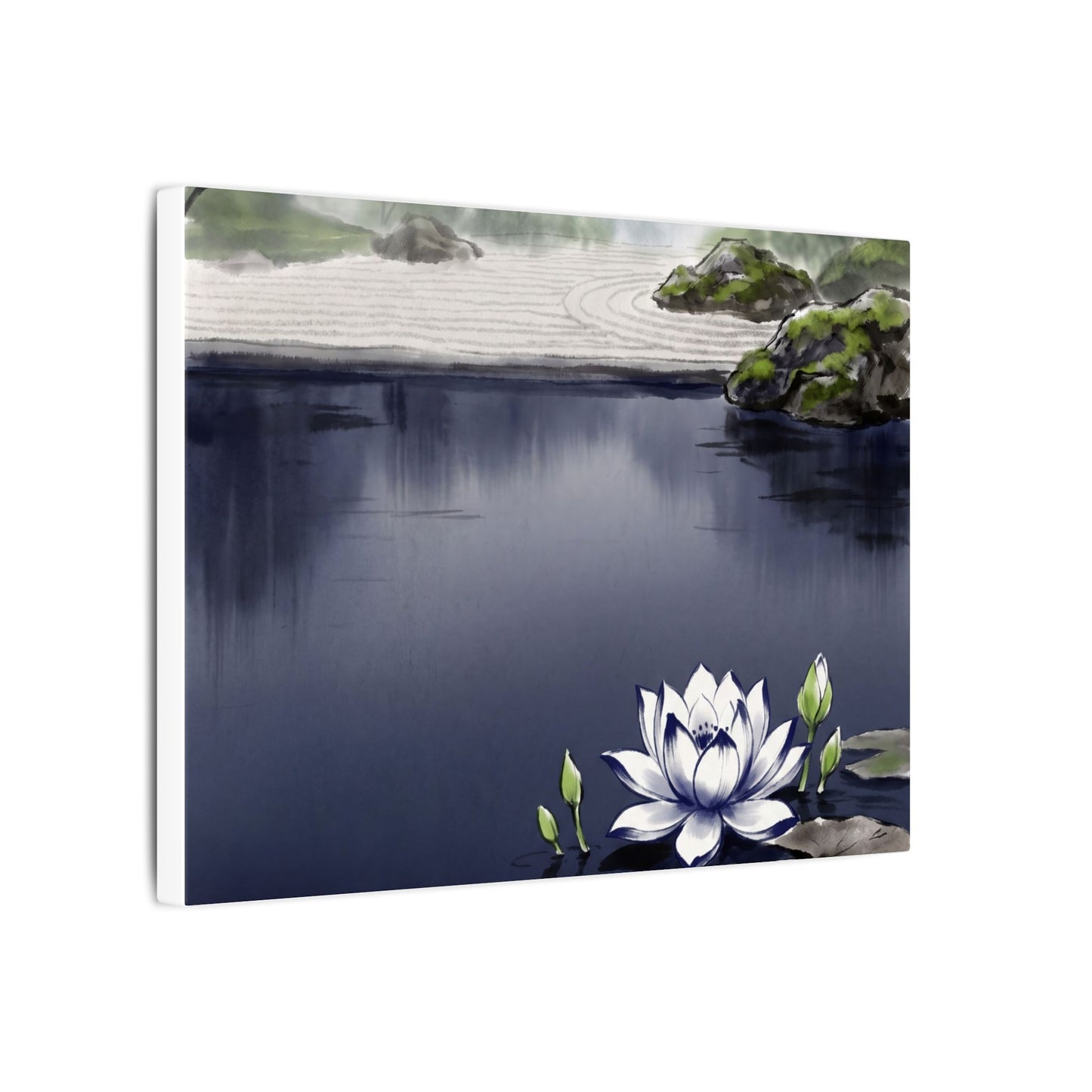 Lotus Flower Karesansui Canvas Art | Tranquil Zen Art