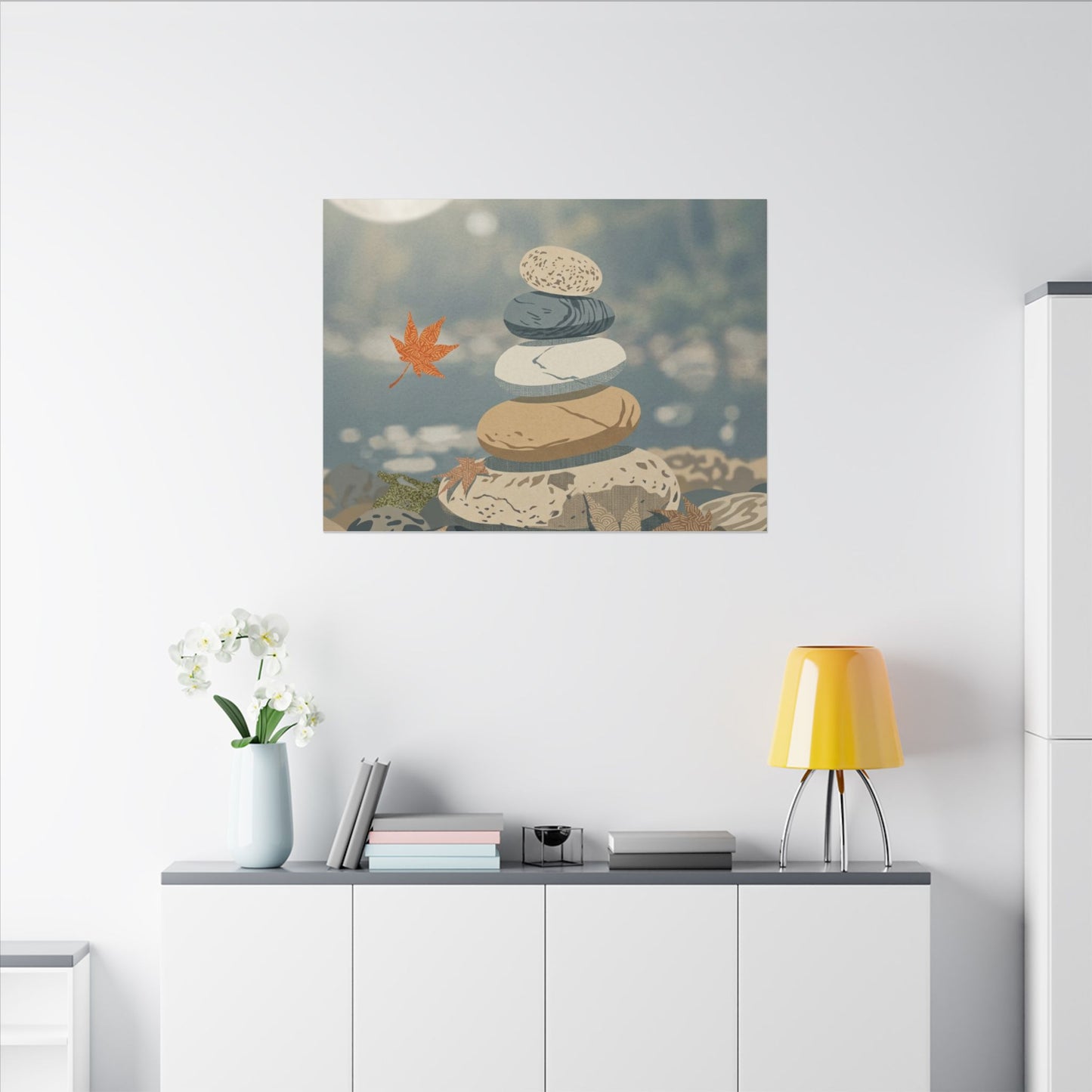 Warm River Stones Canvas Art - Japanese Pattern Japandi