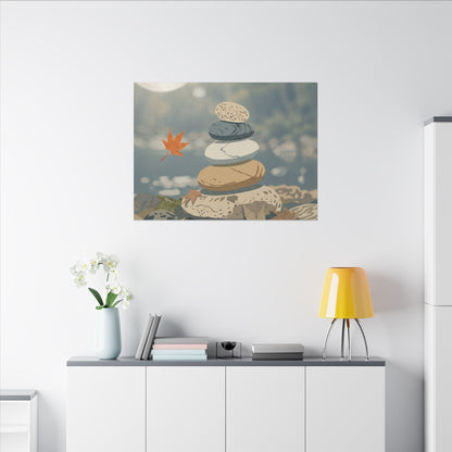 Warm River Stones Canvas Art - Japanese Pattern Japandi