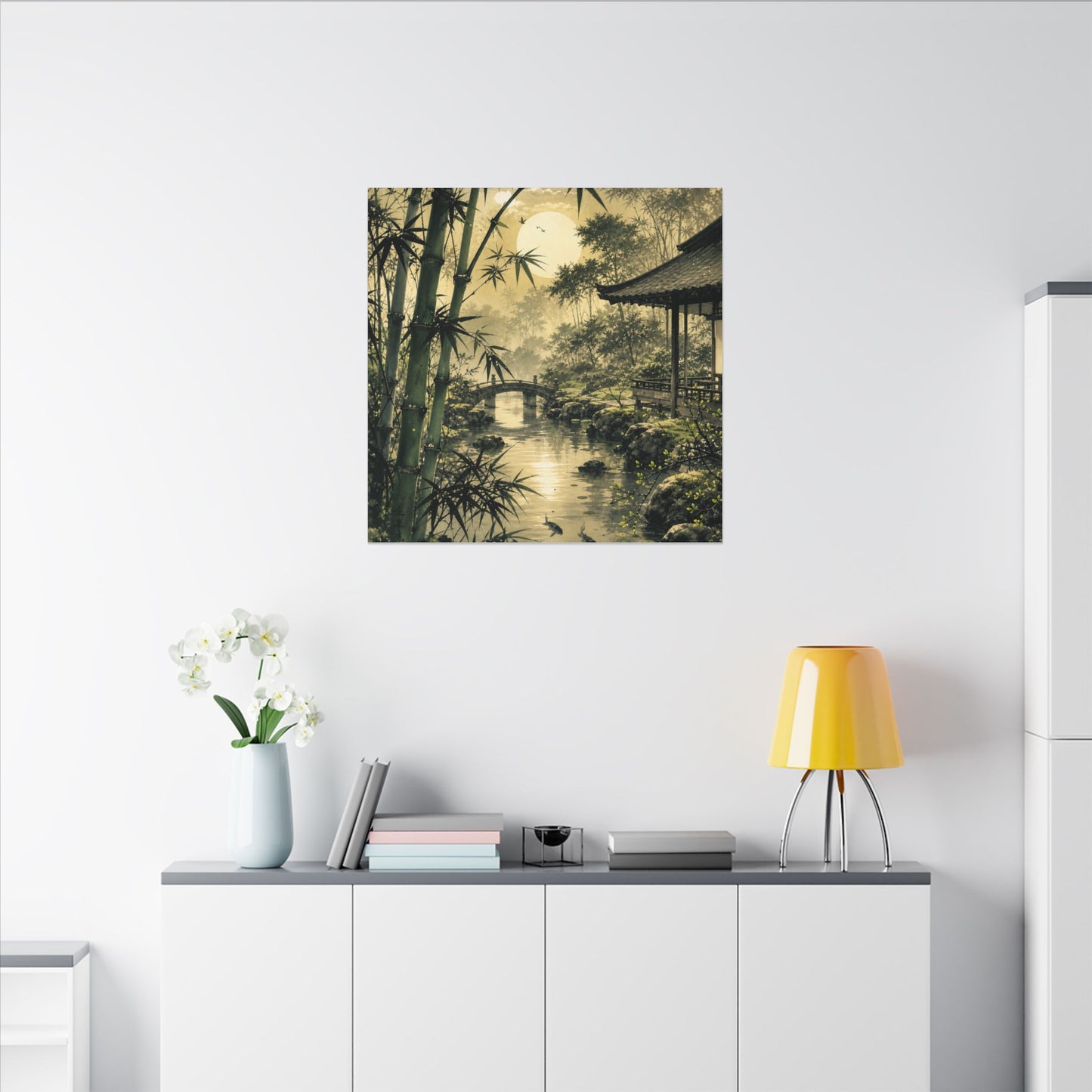 Moonlit Garden Sumi E Canvas Art | Calm Zen Art
