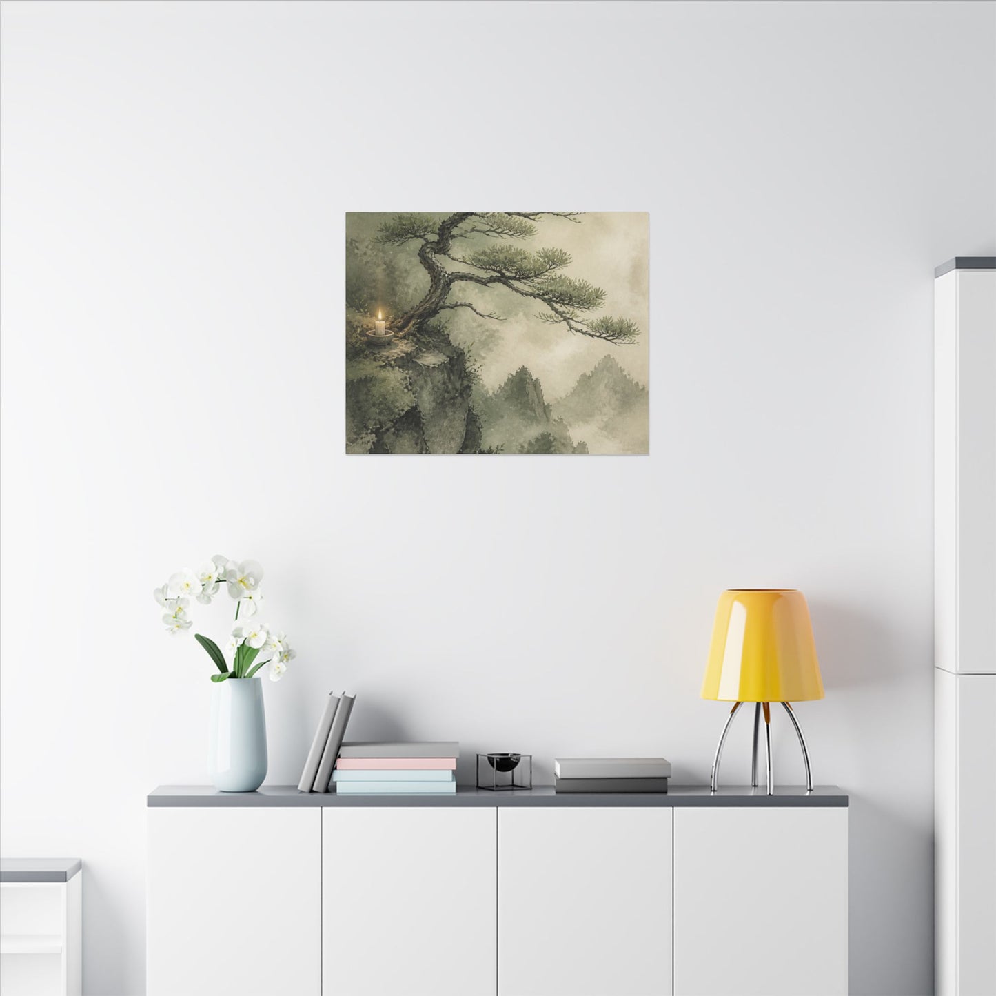 Candlelight Pine Tree Canvas Art - Japandi Kanso