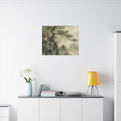 Candlelight Pine Tree Canvas Art - Japandi Kanso