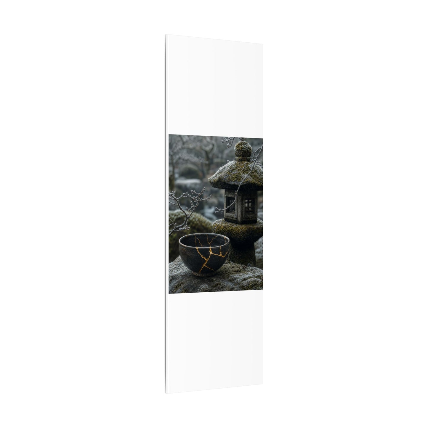 Stone Lantern Canvas Art | Winter Kintsugi Gold Repair Art