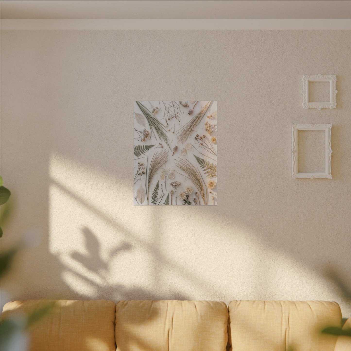 Elegant Dried Flowers Canvas Art - Japanese Pattern Japandi