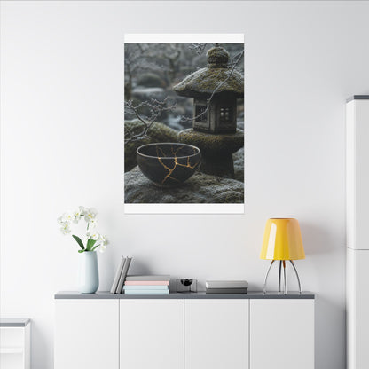 Stone Lantern Canvas Art | Winter Kintsugi Gold Repair Art
