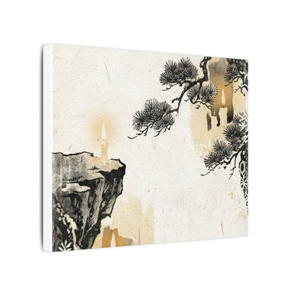 Japandi Pine Tree in Candlelight | Japanese Pattern Canvas Art
