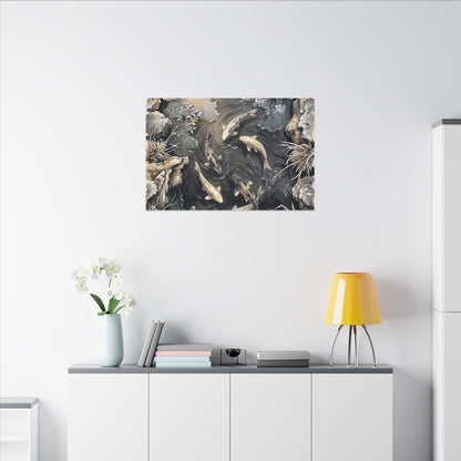 Koi Pond Canvas Art | Winter Japandi Japanese Pattern Art