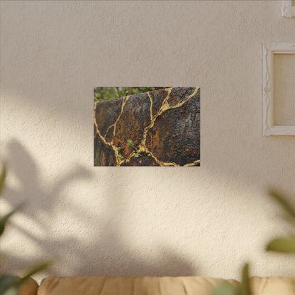 Mono No Aware Rust Patina Canvas Art - Kintsugi Gold Repair