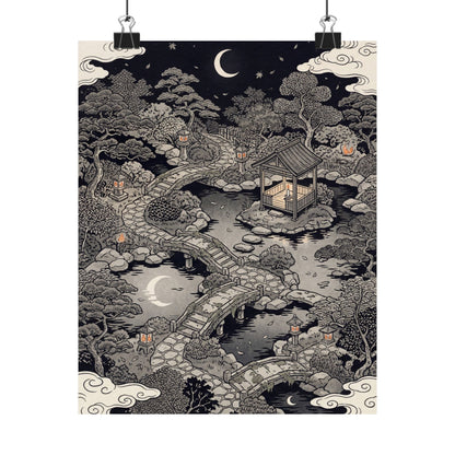 Summer Moonlit Garden Ukiyo E Inspired Wall Art Print | Serene Decor Art Print