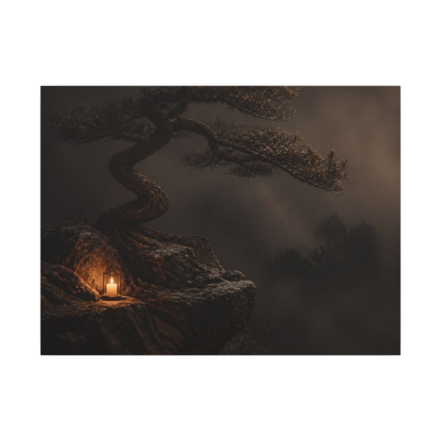 Pine Tree Shadow Zen Canvas Art | Luxurious Dark Japandi Art