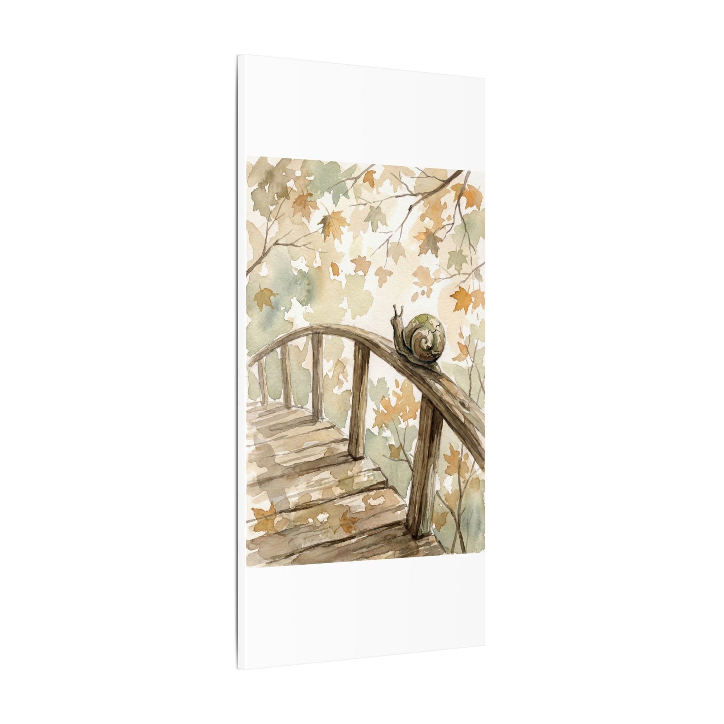 Wooden Bridge Canvas Art | Autumn Japandi Watercolor Art