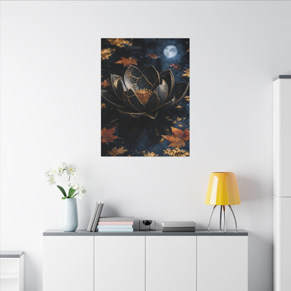 Moonlight Lotus Flower Canvas Art - Kintsugi Fukinsei