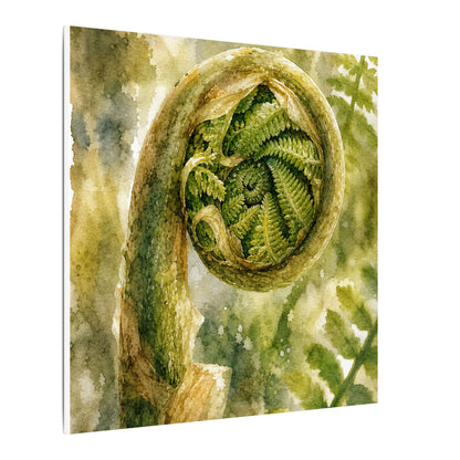 Japandi Fern Unfurling in Dappled | Watercolor Canvas Art