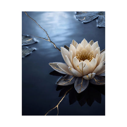 Winter Lotus Flower Gold Vein Wall Art Print | Resilient Decor