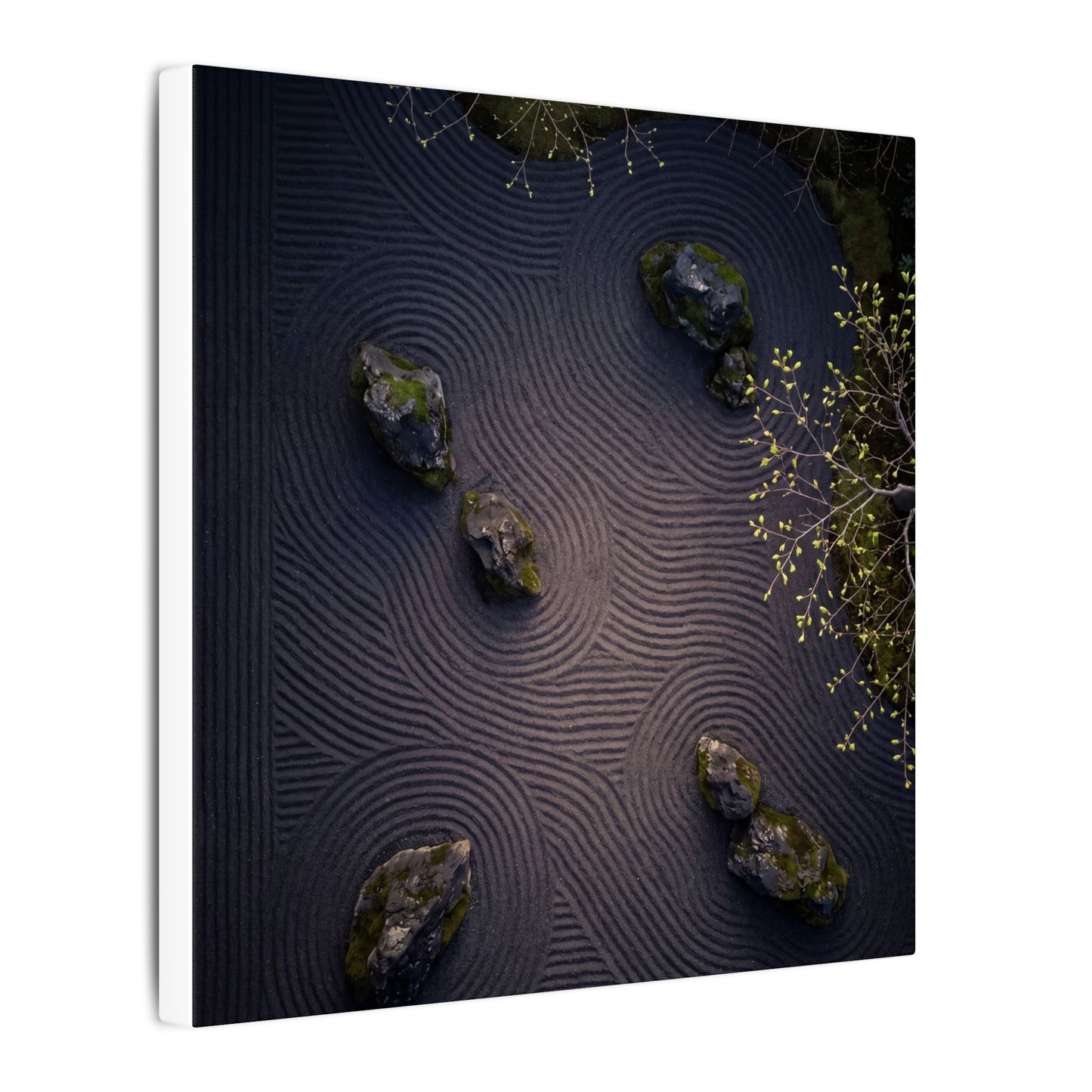 Dark Japandi Rock Garden in Dawn | Shadow Zen Canvas Art