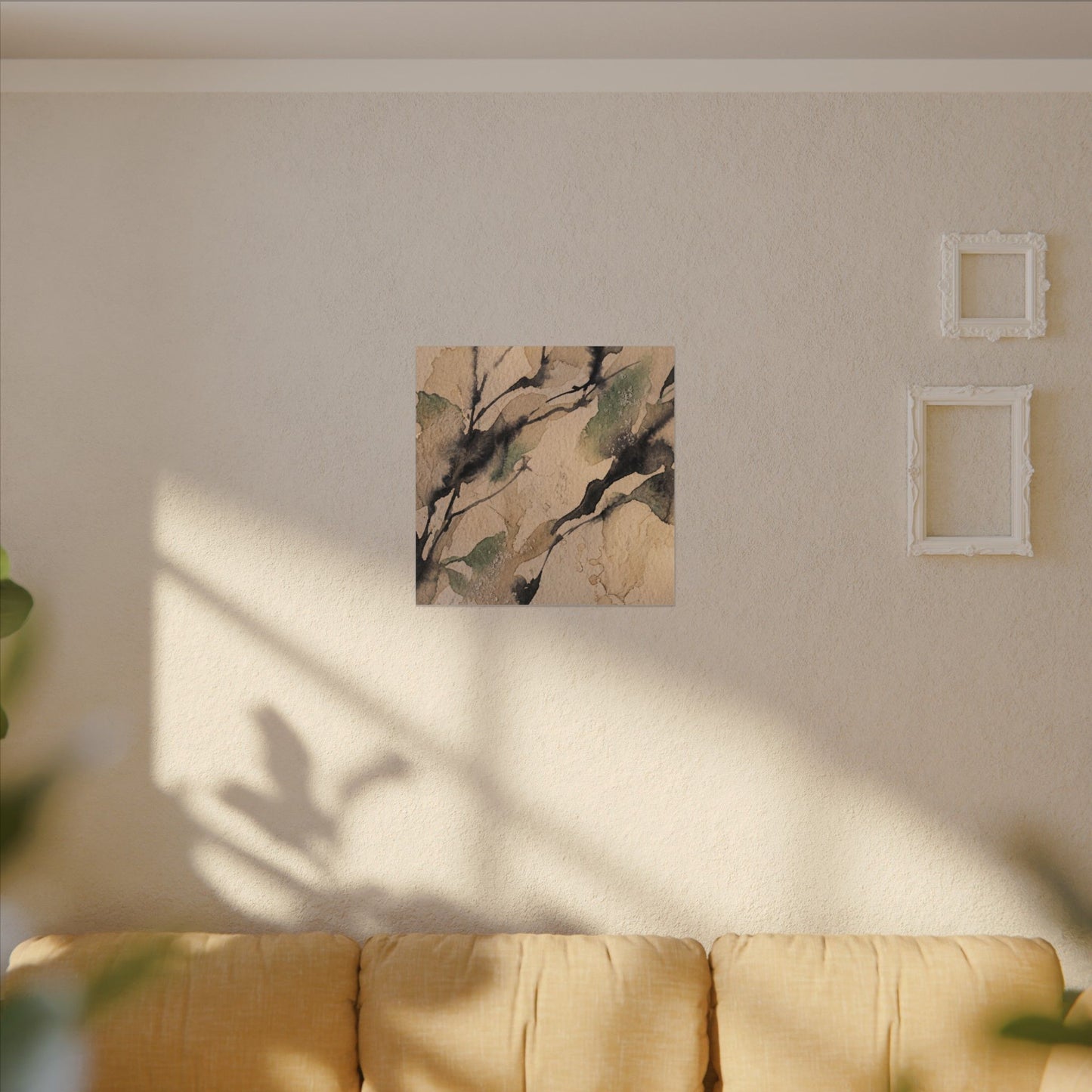 Japandi Shadow Play in Golden Hour | Watercolor Canvas Art