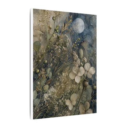 Japandi Dried Flowers in Moonlight | Watercolor Canvas Art