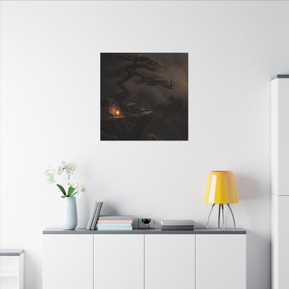 Pine Tree Shadow Zen Canvas Art | Luxurious Dark Japandi Art