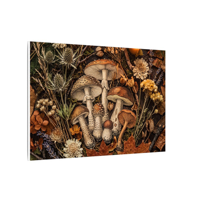 Autumn Dried Flowers Mushroom Illustration Canvas Art | Earthy Decor