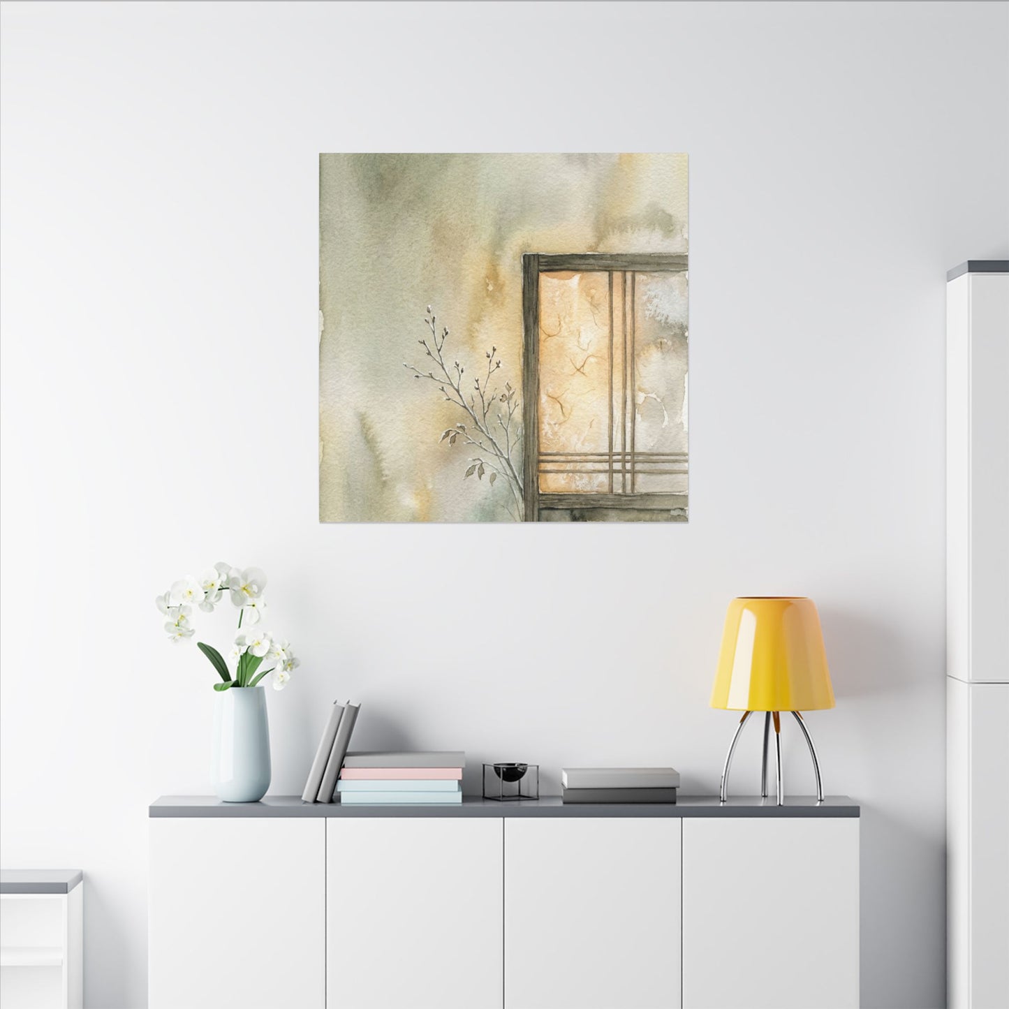 Ma Shoji Screen Canvas Art - Japandi Watercolor