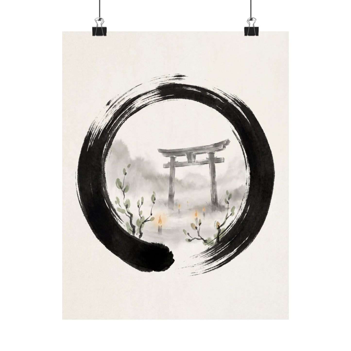 Spring Torii Gate Enso Wall Art Print | Calm Decor Art Print