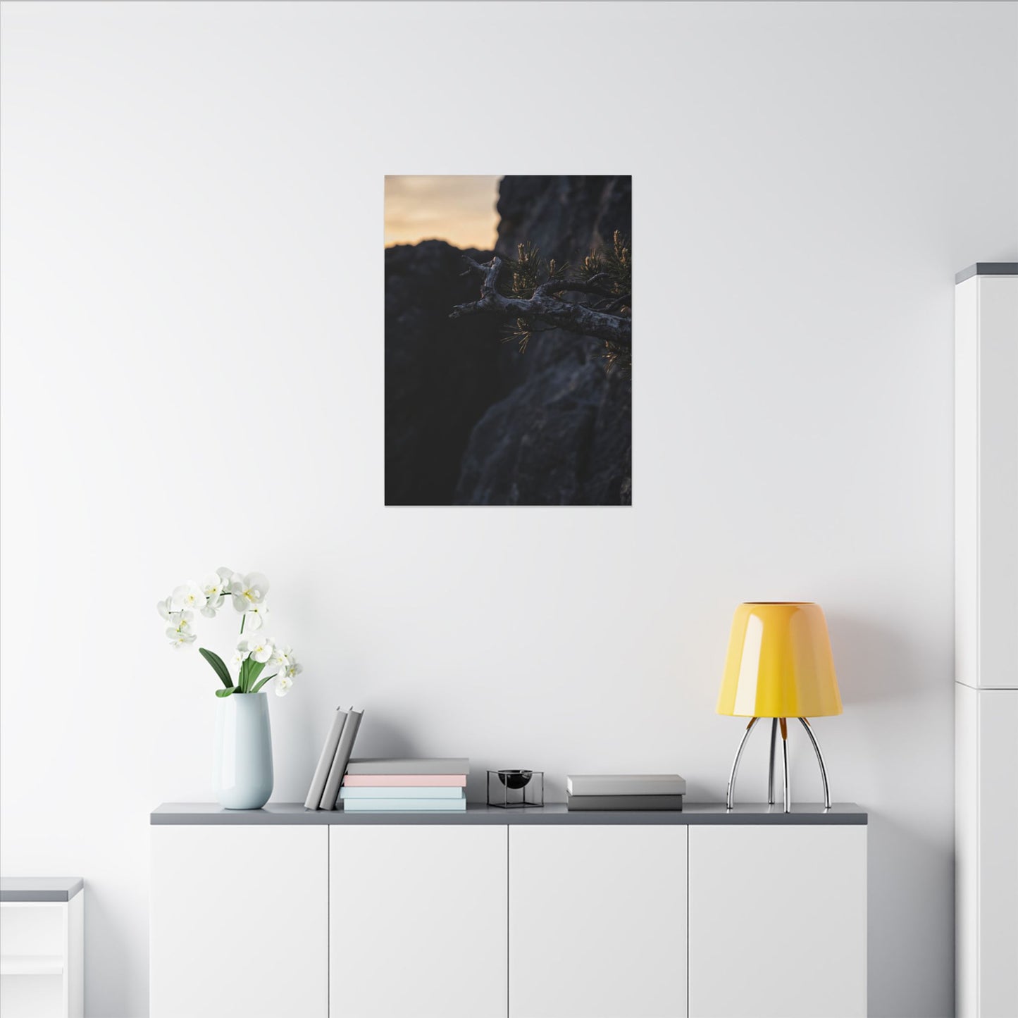 Pine Tree Moody Minimal Canvas Art | Sophisticated Dark Japandi Art