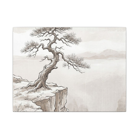 Neutral Pine Tree Canvas Art - Minimal Line Japandi