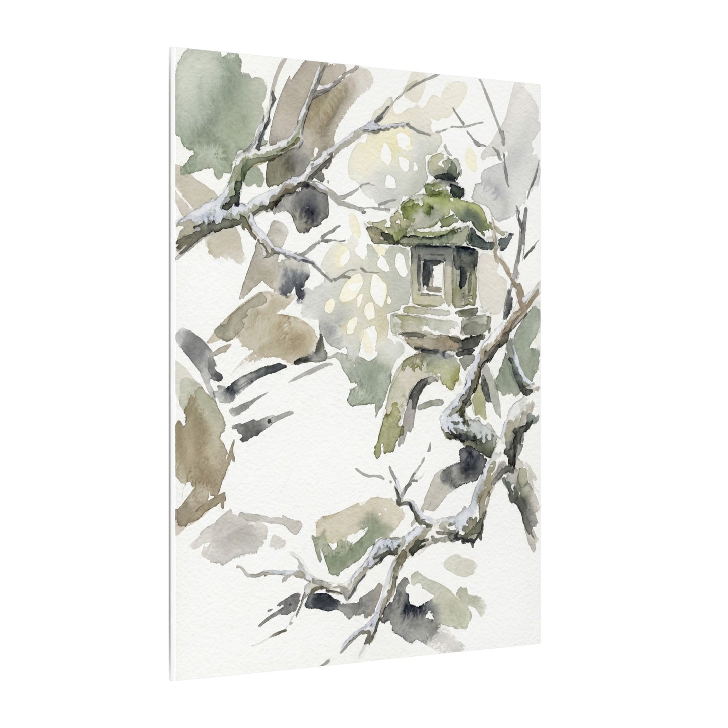 Elegant Stone Lantern Canvas Art - Watercolor Japandi
