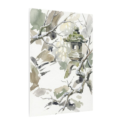 Elegant Stone Lantern Canvas Art - Watercolor Japandi