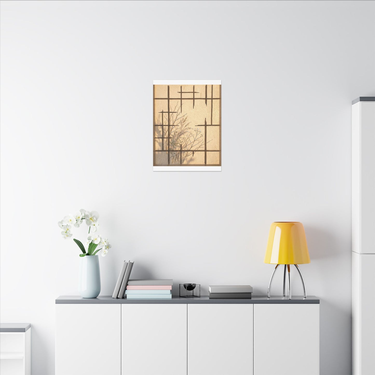 Shoji Screen Canvas Art | Winter Japandi Minimal Line Art